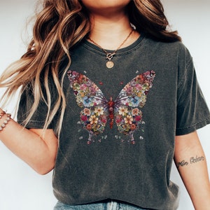 Butterfly Floral Shirt | Butterfly T-Shirt | Butterfly Graphic Shirt | Gift For Her | Flowers Gift T-Shirt | Botanical Tee | Butterfly Gift