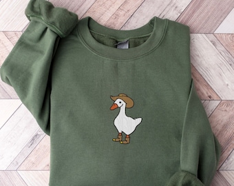 Embroidered Silly Cowboy Goose Sweatshirt | Funny Goose | Funny Embroidered Hoodie | Gifts For Friends | Funny Sweatshirt