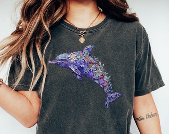 Dolphin T-Shirt | Ocean Shirt | Animal Lover Tee | Dolphin Lover | Floral Shirt | Animal Lovers Gift | Dolphin Gift Shirt | Animal Shirt