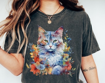 Regalo para amantes de los gatos / Camiseta para gatos / Mamá de gatos / Camiseta para amantes de los gatos / Camiseta divertida para gatos / Camiseta vintage para gatos / Camiseta floral para gatos / Camiseta Comfort Colors®