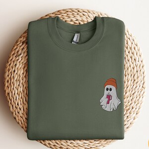 Embroidered Cute Ghost Sweatshirt | Embroidered Ghost Sweatshirt | Halloween Gift | Halloween Ghost Shirt | Ghost Sweater Gift