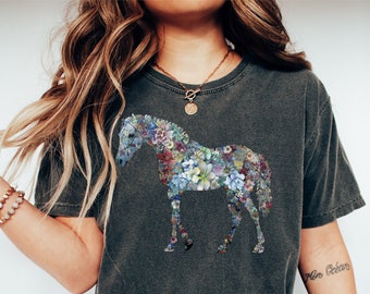 Camisa de caballo floral / Amante de la granja / Camisa de niño caballo / Amante de los caballos Regalo de amante de los caballos para las mujeres / Camisa amante de los animales / Camisa ecuestre