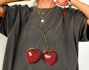Camiseta vintage de cerezas, camiseta de cerezas, camiseta de frutas, camiseta de verano, regalo para amantes de la comida, foodie, regalo para amantes de las cerezas, camiseta retro de cerezas, camiseta de cerezas