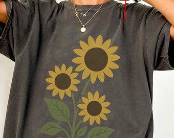 Retro Flower Shirt, Comfort Colors®, Vintage Sunflower Shirt, Wildflowers TShirt, Boho Tee, Botanical Shirt, Sunflower Lover Gifts For Her