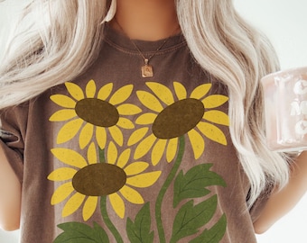 Retro Flower Shirt, Comfort Colors®, Vintage Sunflower Shirt, Wildflowers TShirt, Boho Tee, Botanical Shirt, Sunflower Lover Gifts For Her