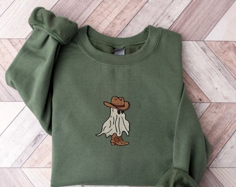 Cowboy Ghost Embroidered Sweatshirt l Cowboy Ghost Embroidered Crewneck l Ghost Embroidered Sweater l Cowboy Embroidered Hoodie
