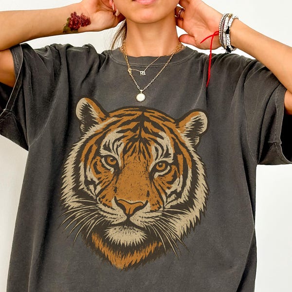t-shirt tigre vintage, t-shirt Animal Comfort Colors® rétro, cadeau animal des années 90 pour amateur de tigre, chemise chat sauvage, t-shirt graphique tigre safari de la jungle