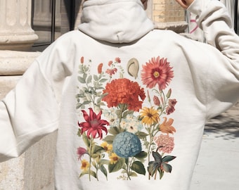 Sweat à capuche Boho Wildflowers Cottagecore | Sweat-shirt à capuche fleuri | Cadeau pour amoureux des plantes | Sweat à capuche végétal | Sweat à capuche fleuri | Cadeau pour elle