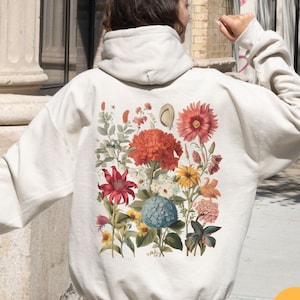 Boho Wildflowers Cottagecore Hoodie | Floral Hooded Sweatshirt | Plant Lover Gift | Plant Hoodie | Floral Hoodie | Gift For Her