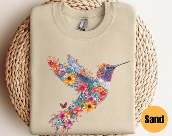 Floral Hummingbird Sweatshirt | Gifts For Bird Lover | Bird Sweater | Gift For Her | Bird Floral T Shirt