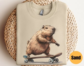 Capybara Riding Skateboard Sweatshirt | Capybara Hoodie | Capybara Crewneck Shirt | Capybara Gift | Capybara Lover