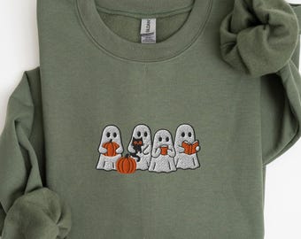 Embroidered Ghost Halloween Sweatshirt, Cute Halloween Embroidered Crewneck, Spooky Season Sweatshirt, Fall Ghost Sweater, Gift for Her