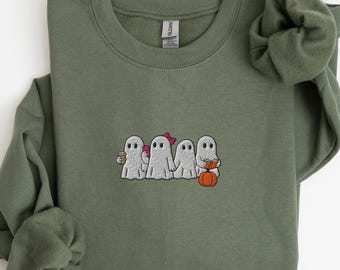 Embroidered Ghost Halloween Sweatshirt, Cute Halloween Embroidered Crewneck, Spooky Season Sweatshirt, Fall Ghost Sweater, Gift for Her