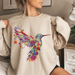 Hummingbird Sweatshirt| Gift For Her| Spring Birds| Bird Sweatshirt| Bird Lover Gift| Watercolor Hummingbird| Floral Hummingbird Shirt