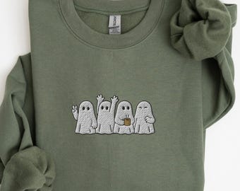 Embroidered Ghost Halloween Sweatshirt, Cute Halloween Embroidered Crewneck, Spooky Season Sweatshirt, Fall Ghost Sweater, Gift for Her