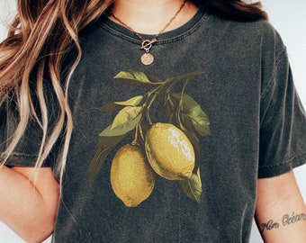 Lemon Comfort Colors® Shirt, Botanische Cottagecore Kleidung, Zitronendruck, Gartenarbeit, Indie-Kleidung, süßes Obst-Shirt, Vintage-Zitrus-T-Shirt