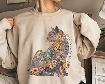 Cat Mom Sweatshirt Floral Cat Shirt Purr Shirt Cat Mom Floral Cat Tee Cat Lover Shirt Animal Lover Tee Cat Lovers Shirt Gift for Mom