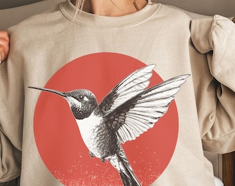 Vintage Hummingbird Sweatshirt, Goblincore Nature Sweatshirt, Bird Lover Gift, Spring Bird Sweatshirt, Animal Lover Sweatshirt, Gift For Her