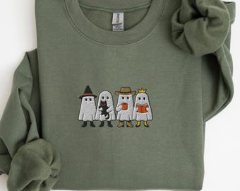 Embroidered Ghost Halloween Sweatshirt, Cute Halloween Embroidered Crewneck, Spooky Season Sweatshirt, Fall Ghost Sweater, Gift for Her