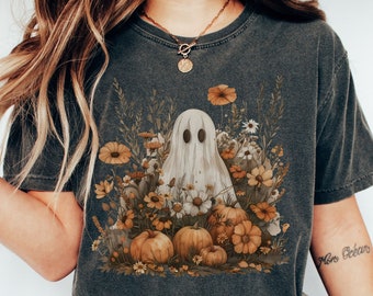 Halloween Ghost With Flowers Comfort Colors® Shirt | Halloween T-Shirt | Autumn Fall Season Shirt | Cute Floral Ghost Shirt | Floral Ghost