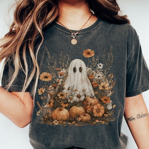 Halloween Ghost With Flowers Comfort Colors® Shirt | Halloween T-Shirt | Autumn Fall Season Shirt | Cute Floral Ghost Shirt | Floral Ghost
