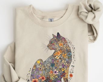 Cat Mom Sweatshirt Floral Cat Shirt Purr Shirt Cat Mom Floral Cat Tee Cat Lover Shirt Animal Lover Tee Cat Lovers Shirt Gift for Mom