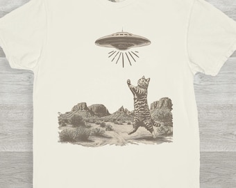Vintage UFO Cowboy Katzen Shirt, Retro T-Shirt, Retro 90er Jahre Western TShirt, Rodeo Shirt, Wild West Kätzchen Shirt, lustiges Gag Geschenk