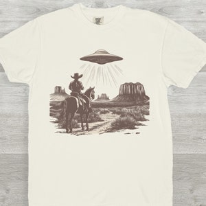 Western Cowboy UFO Tshirt, Vintage Cowboy Alien T-shirt, Vintage 90s Shirt, Washed Shirt, Vintage Distressed Shirt, Funny Gift, Gift For Him