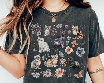 Cottagecore Cat Shirt | Vintage Cat Shirt | Cottagecore Clothes | Cat Lover Gift | Kittens and Pressed Flower |  Goblincore Shirt