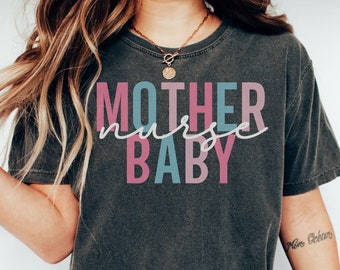Camiseta de enfermera para madre y bebé / Camiseta de enfermera de guardería / Camiseta de enfermera posparto / Regalo de enfermera para madre y bebé / Camiseta de enfermera para bebé para el trabajo / Regalo de enfermera