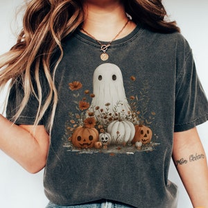 Halloween Ghost With Flowers Comfort Colors® Shirt | Halloween T-Shirt | Autumn Fall Season Shirt | Cute Floral Ghost Shirt | Floral Ghost
