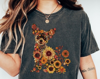 Floral Chihuahua Shirt | Chihuahua Mom | Dog Lover Gift | Chihuahua Lover Gift | Chihuahua Owner Gift | Rhinestone Chihuahua