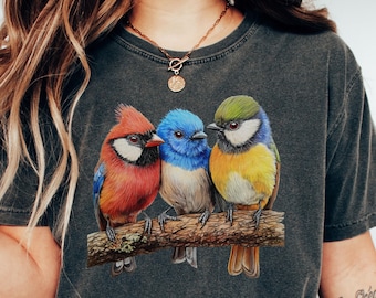 Maglietta Vintage Bird Comfort Colors®, Maglietta per amanti degli uccelli, Regalo per amanti degli uccelli, Maglietta con uccelli, Maglietta per amanti della natura, Maglietta con uccelli primaverili