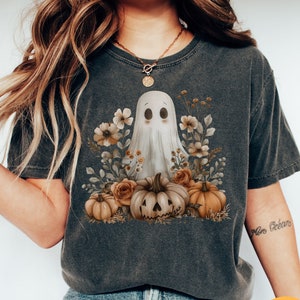Halloween Ghost With Flowers Comfort Colors® Shirt | Halloween T-Shirt | Autumn Fall Season Shirt | Cute Floral Ghost Shirt | Floral Ghost