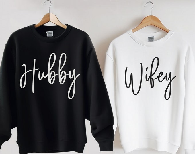 Wifey Hubby Matching Couples Sweatshirts | Wedding Gift For Couple | Honeymoon Sweater | Couple Hoodie | Matching Couple | Matching Hoodie
