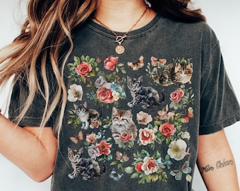 Cottagecore Cat Shirt | Vintage Cat Shirt | Cottagecore Clothes | Cat Lover Gift | Kittens and Pressed Flower |  Goblincore Shirt