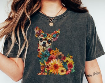 Floral Chihuahua Shirt | Chihuahua Mom | Dog Lover Gift | Chihuahua Lover Gift | Chihuahua Owner Gift | Rhinestone Chihuahua