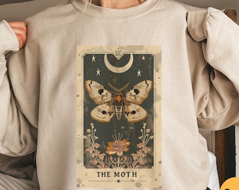 Tarot Card Luna Moth Sweatshirt | Luna Moth Clothing | Moon Phases | Mystic Moon and Moth Sweatshirt | Celestial Crewneck | Moth Goblincore