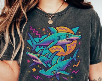 Retro Shark Vintage Graphic Comfort Colors® Tee, 90s Ocean Lover Shirt, Funny Sea Creature T-shirt, Marine Biology Gift, Oversized Shark Top