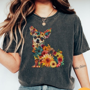 Floral Chihuahua Shirt | Chihuahua Mom | Dog Lover Gift | Chihuahua Lover Gift | Chihuahua Owner Gift | Rhinestone Chihuahua