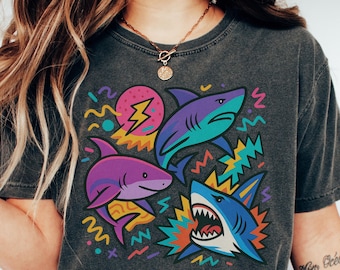 Retro Shark Vintage Graphic Comfort Colors® Tee, 90s Ocean Lover Shirt, Funny Sea Creature T-shirt, Marine Biology Gift, Oversized Shark Top