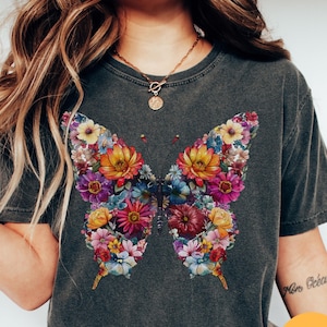 Butterfly Floral Shirt, Butterfly T-Shirt, Butterfly Graphic Shirt, Gift For Her, Flowers Gift T-Shirt, Botanical Tee, Butterfly Gift