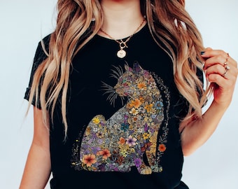 Cat Mom Shirt Floral Cat Shirt Purr Shirt Cat Mom Floral Cat Tee Cat Lover Shirt Animal Lover Tee Cat Lovers Shirt Gift for Mom Gift for Dad