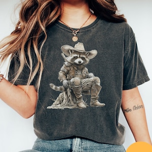 Vintage Cowboy Racoon Comfort Colors® Shirt | Funny Western Trash Panda Tshirt | Weirdcore Meme Clothing | Retro 90s Graphic Tee