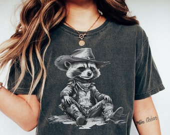 Vintage Cowboy Racoon Comfort Colors® Shirt | Funny Western Trash Panda Tshirt | Weirdcore Meme Clothing | Retro 90s Graphic Tee