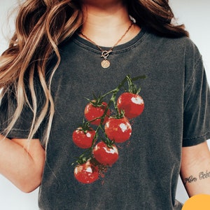 Vintage 90er Jahre Cottagecore Shirt, Botanischer Garten Retro T-Shirt, Tomatenfrucht Boho Grafik-T-Shirt, Ästhetisches Frucht-Shirt, Nostalgie-Natur-T-Shirt