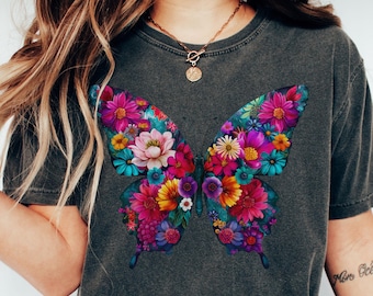 Camiseta con diseño de mariposa, camiseta con estampado de mariposa, regalo para ella, camiseta con flores, camiseta botánica, regalo de mariposa
