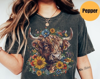 Camisa de vaca de las Tierras Altas / Camisa del Oeste / Camisa de vaca / Camiseta con gráfico del Oeste / Camisa campestre / Camiseta de vaca / Regalos de vaca de las Tierras Altas / Camisa de mamá vaca