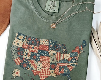 Comfort Colors® Retro America USA Map Shirt, Vintage Stamp Tee, Retro 4th July Tee, USA Flag, American Girl Tee, American Flag 1776 Tee