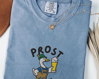 Embroidered Ghost Oktoberfest Shirt, Beer Shirt, Comfort Colors® Prost Shirt, October Fall Beer Festival, Goose Lederhosen Embroidered Tee